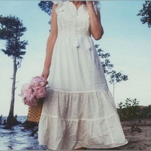 Matilda Jane Joanna Gaines Cotton Eyelet Midi Dress Cottagecore Ruffle Tiered